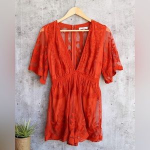 Burnt Orange Lace Romper